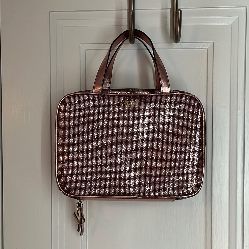 Victoria's Secret Pink and Gold Cosmetic Bag with Glitter